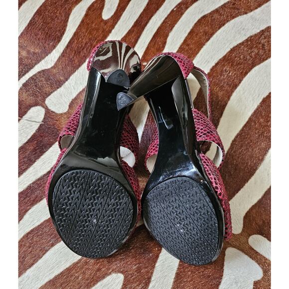 Michael Michael Kors Heels Womens 7 M Berkley Open Toe Gladiator Snake Burgundy - Picture 6 of 7